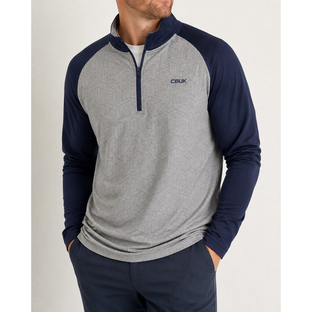 Cutter & Buck 1/4 Zip Pullover Mens XXL Performance Gray Navy Blue Geometric-NWT